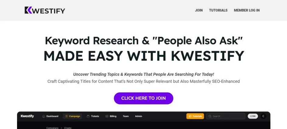 Kwestify keyword research tool screenshot